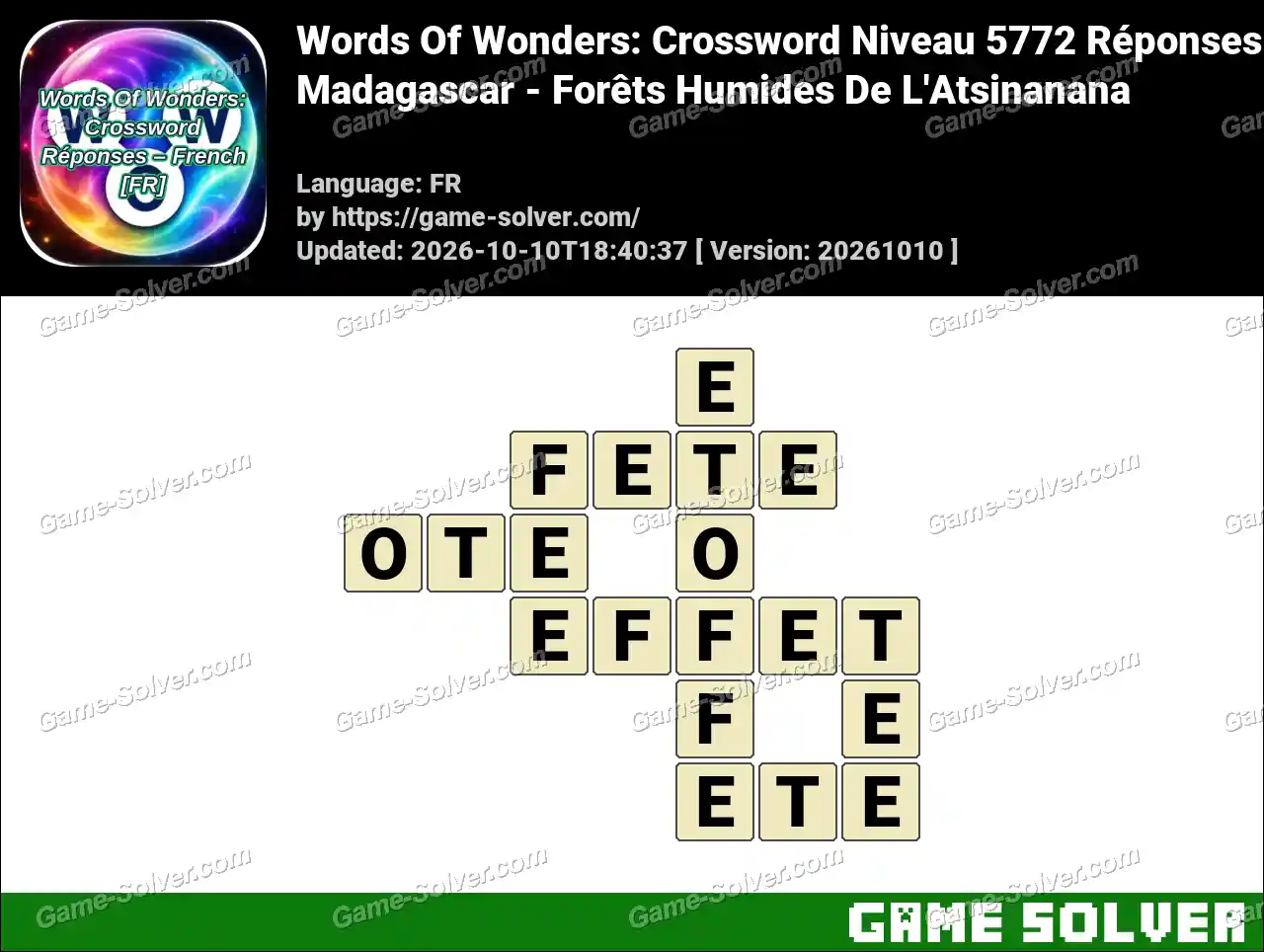 Words Of Wonders: Crossword Niveau 5772 Réponses – Madagascar – Forêts Humides De L’Atsinanana